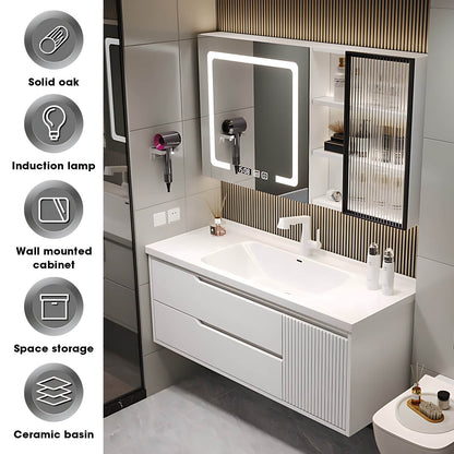 36"- 48" Floating Bathroom Vanity Set with Sink and Defogging Lighting Mirror