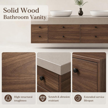 60''-110'' Floating Bathroom Vanity with Sink Includes Wood-toned Drawer Design