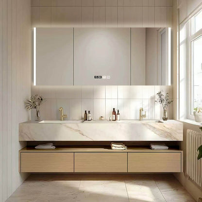 60” - 96” Modern Log Bathroom Vanity with Open Storage Rack