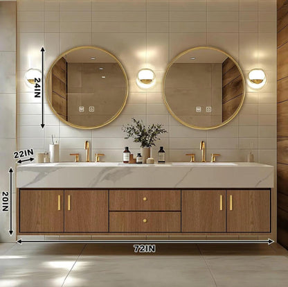 60” - 96” Modern Bathroom Vanity Includes Natural Wood Texture Cabinets