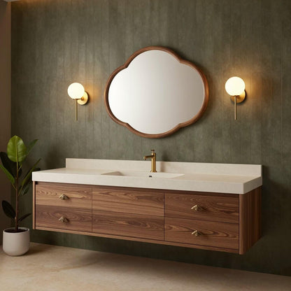 36"-64"Walnut Floating Bathroom Vanity with Single Sink & Quartz Top