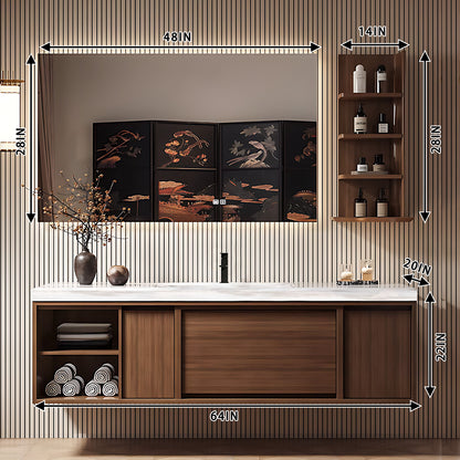 52"- 64" Wall Mounted Solid Wood Bathroom Vanity Set with Mirror and Ceramic Basin