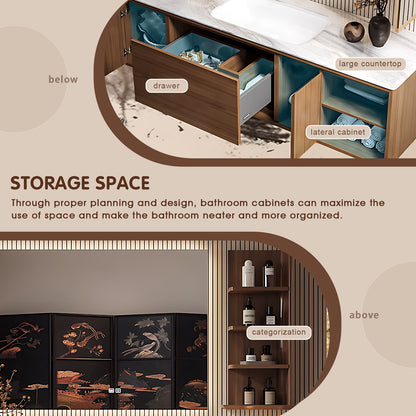 52"- 64" Wall Mounted Solid Wood Bathroom Vanity Set with Mirror and Ceramic Basin