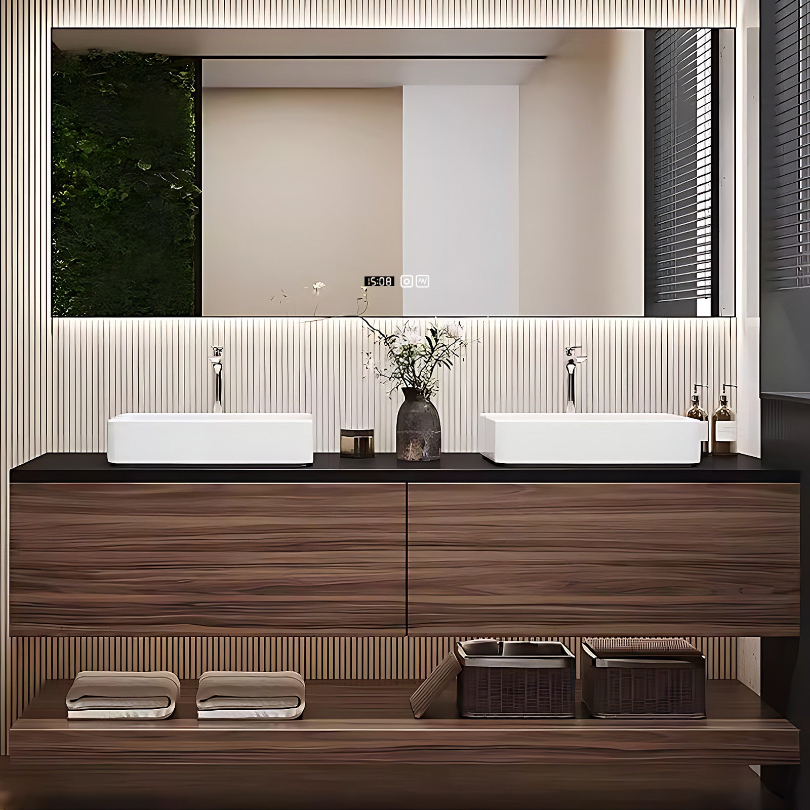 52"- 72" Wall Mounted Bathroom Vanity Set with Smart Mirror & Double Ceramic Sink