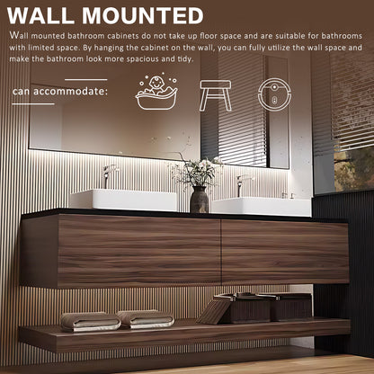 52"- 72" Wall Mounted Bathroom Vanity Set with Smart Mirror & Double Ceramic Sink