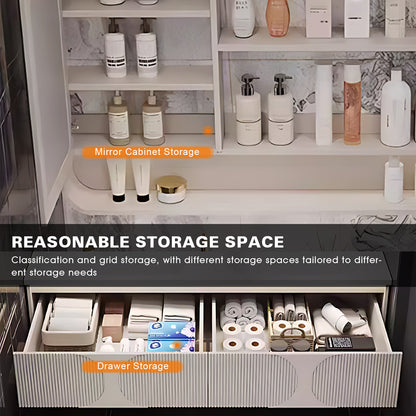 52"- 78" Double Sink Wall Mounted White Bathroom Vanity Set with Mirror Cabinet