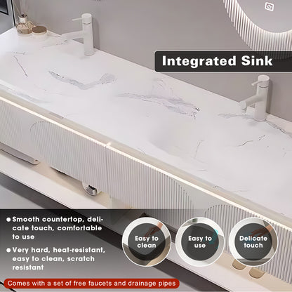 52"- 78" Double Sink Wall Mounted White Bathroom Vanity Set with Mirror Cabinet