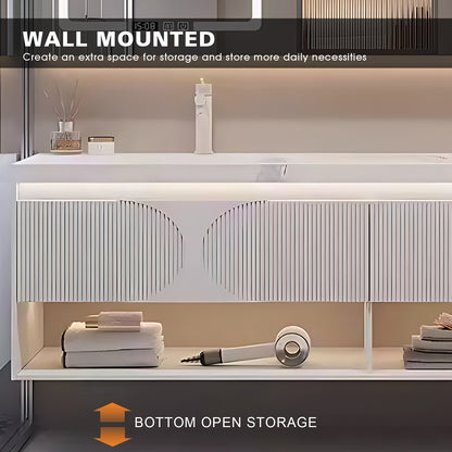 52"- 78" Double Sink Wall Mounted White Bathroom Vanity Set with Mirror Cabinet