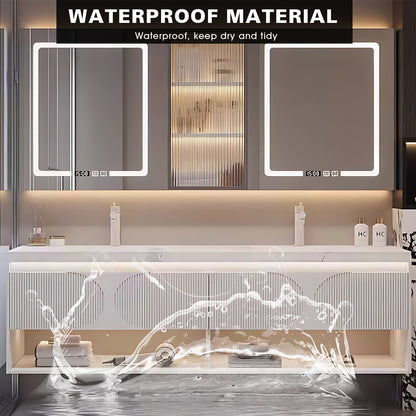 52"- 78" Double Sink Wall Mounted White Bathroom Vanity Set with Mirror Cabinet