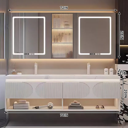 52"- 78" Double Sink Wall Mounted White Bathroom Vanity Set with Mirror Cabinet