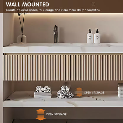 52"- 78" Floating Bathroom Vanity Set with Double Sink And LED Light Mirror