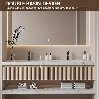 52"- 78" Floating Bathroom Vanity Set with Double Sink And LED Light Mirror
