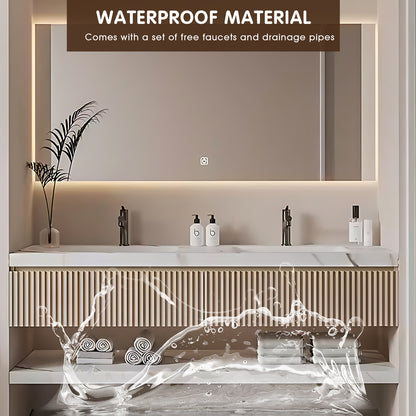 52"- 78" Floating Bathroom Vanity Set with Double Sink And LED Light Mirror
