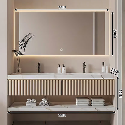 52"- 78" Floating Bathroom Vanity Set with Double Sink And LED Light Mirror