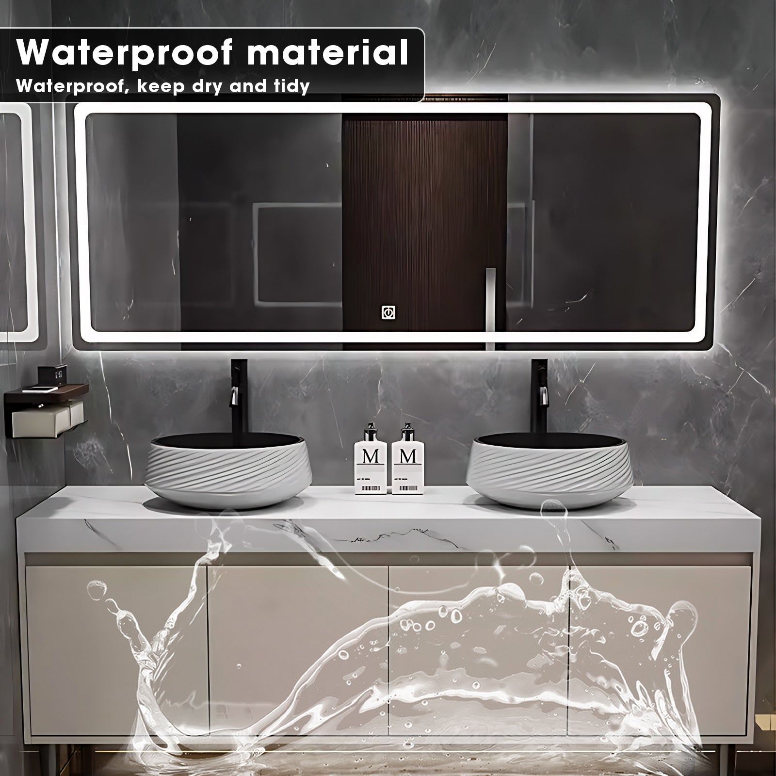 52"- 78" Freestanding Solid Wood Bath Vanity Set with Double Ceramic Sink and Mirror