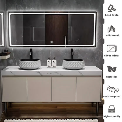 52"- 78" Freestanding Solid Wood Bath Vanity Set with Double Ceramic Sink and Mirror