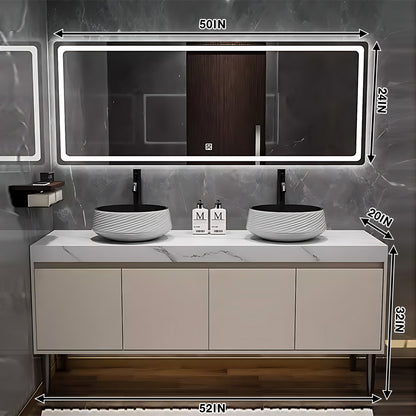 52"- 78" Freestanding Solid Wood Bath Vanity Set with Double Ceramic Sink and Mirror