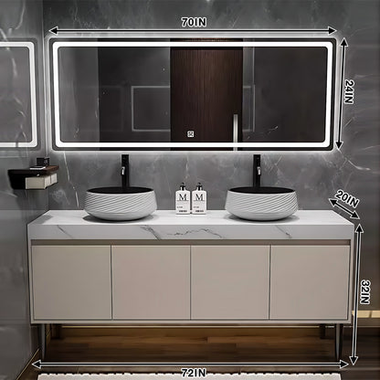 52"- 78" Freestanding Solid Wood Bath Vanity Set with Double Ceramic Sink and Mirror