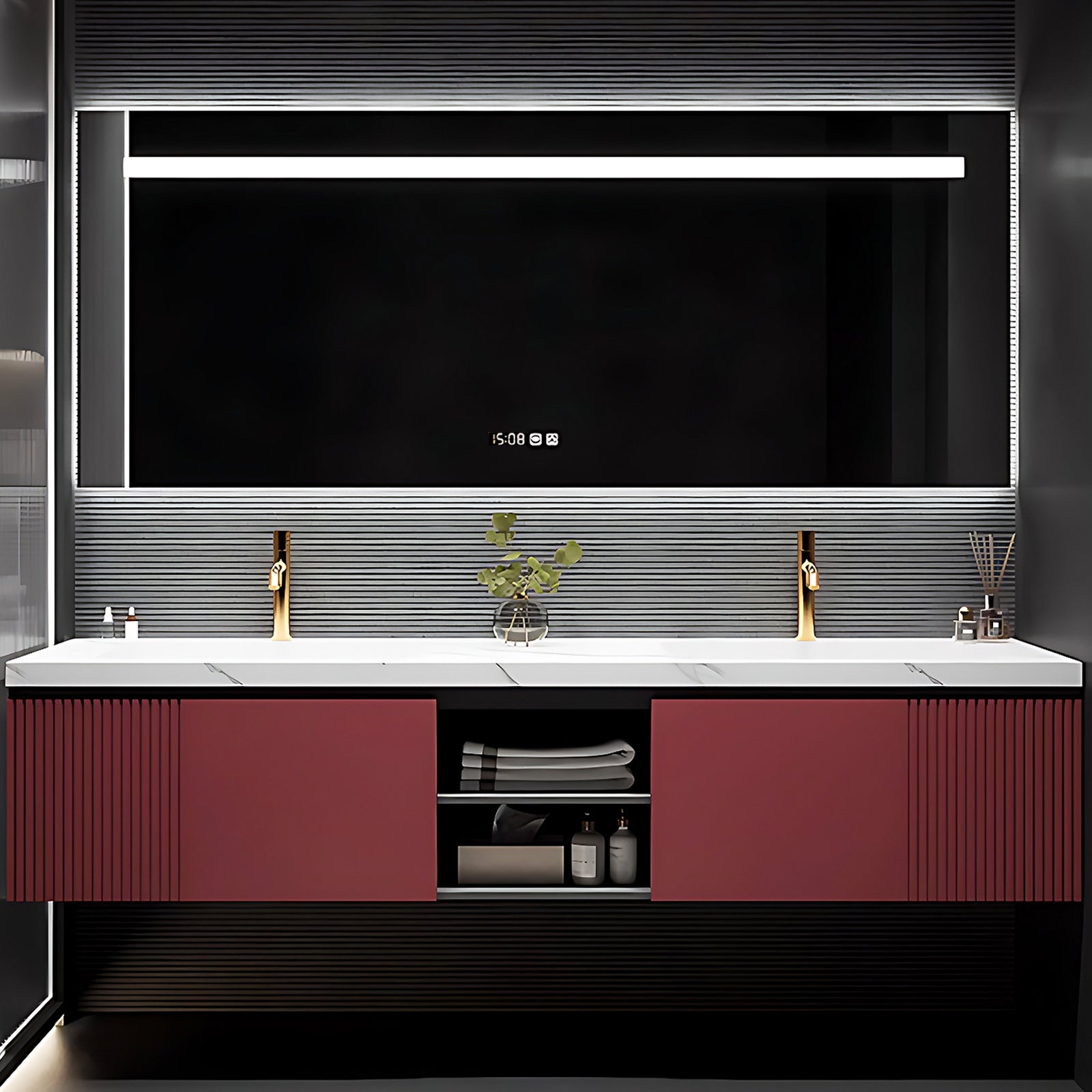 52"- 78"Modern high-end red cabinet with double sink bathroom vanity