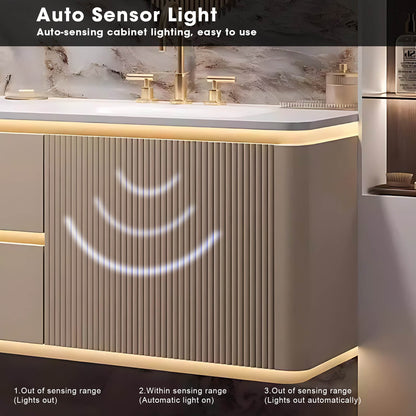 52"- 78" Wall Mount Bathroom Vanity Set with Led Mirror Cabinet and Double Basin