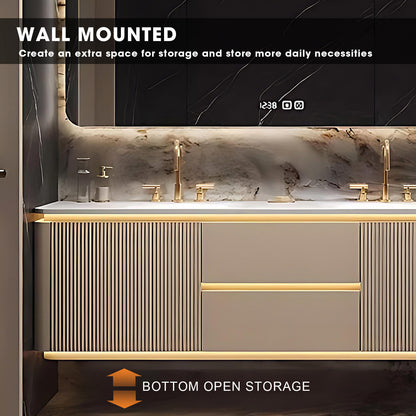 52"- 78" Wall Mount Bathroom Vanity Set with Led Mirror Cabinet and Double Basin