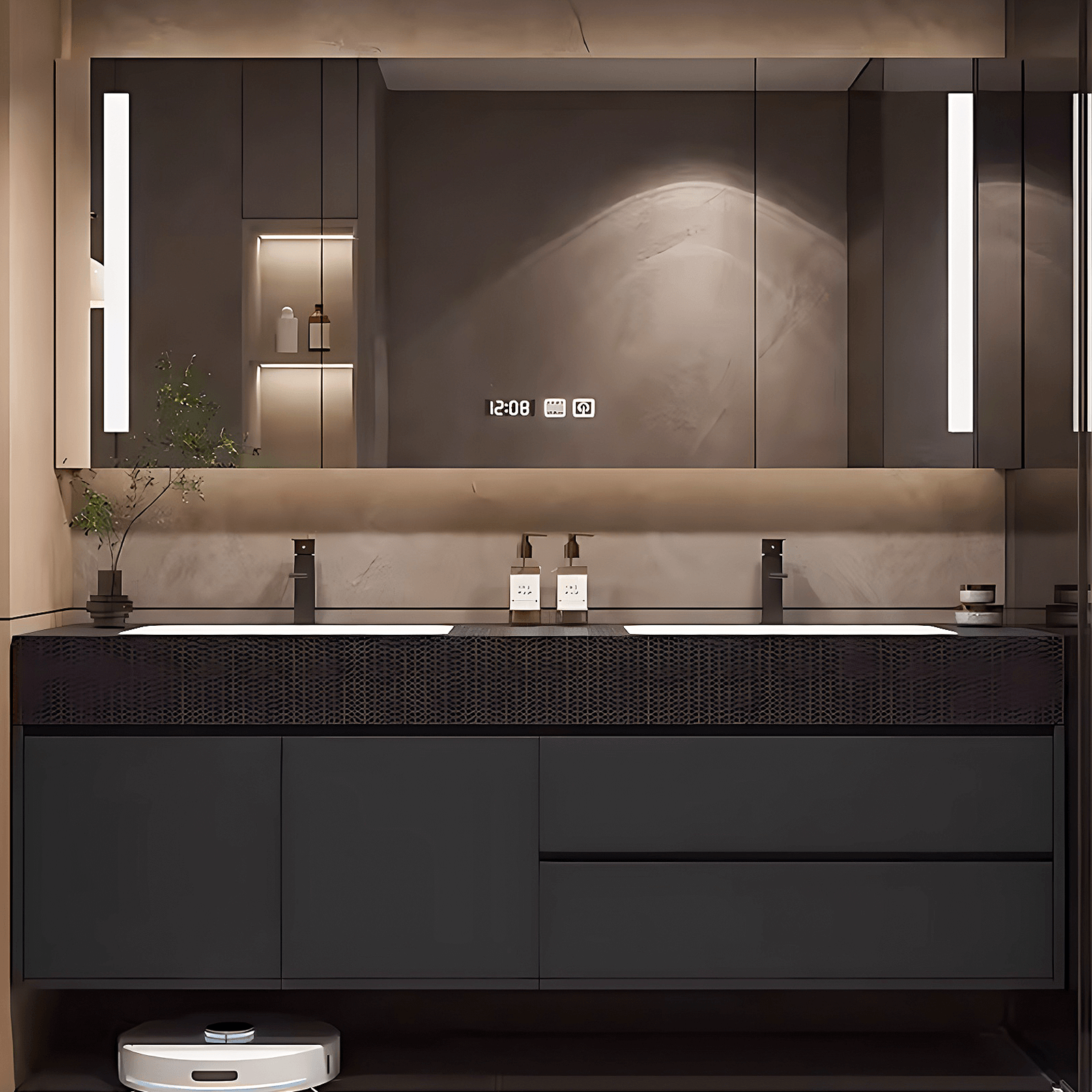 52"- 78" Wall Mounted Bathroom Vanity with Double Sink and  Smart Mirror Cabinet