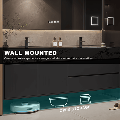 52"- 78" Wall Mounted Bathroom Vanity with Double Sink and  Smart Mirror Cabinet