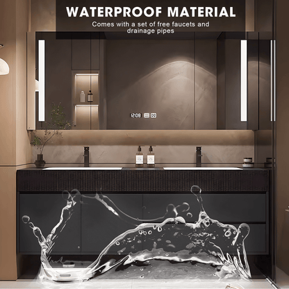 52"- 78" Wall Mounted Bathroom Vanity with Double Sink and  Smart Mirror Cabinet