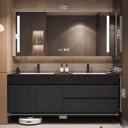 52"- 78" Wall Mounted Bathroom Vanity with Double Sink and  Smart Mirror Cabinet