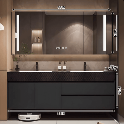 52"- 78" Wall Mounted Bathroom Vanity with Double Sink and  Smart Mirror Cabinet