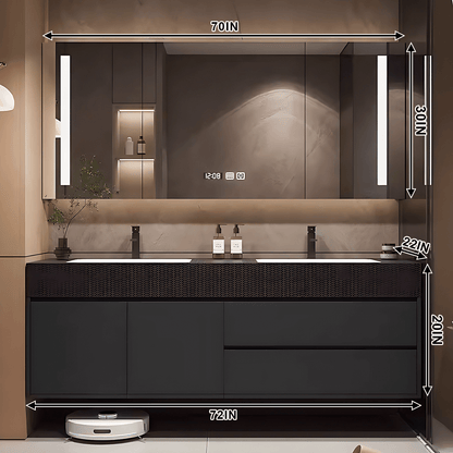 52"- 78" Wall Mounted Bathroom Vanity with Double Sink and  Smart Mirror Cabinet