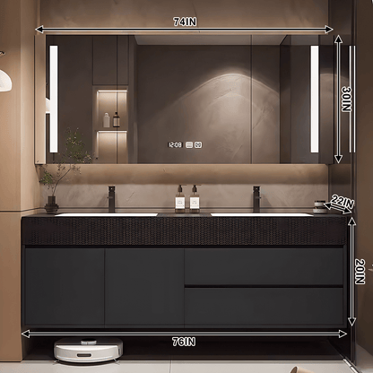 52"- 78" Wall Mounted Bathroom Vanity with Double Sink and  Smart Mirror Cabinet