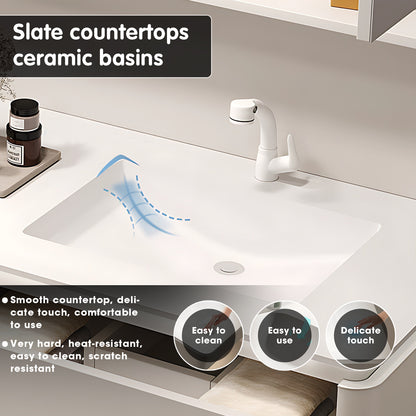 52"- 78" White Double Basin Floating Bathroom Vanity Set with Mirror Cabinet