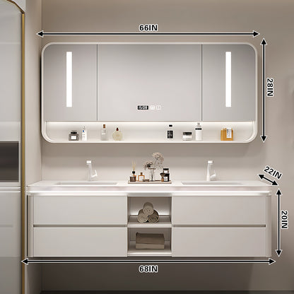 52"- 78" White Double Basin Floating Bathroom Vanity Set with Mirror Cabinet