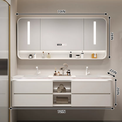 52"- 78" White Double Basin Floating Bathroom Vanity Set with Mirror Cabinet