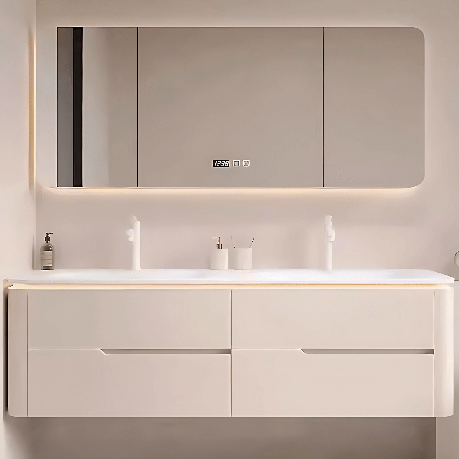 52"- 78" White Wall Mounted Bathroom Vanity with Double Sink and Smart LED Mirror