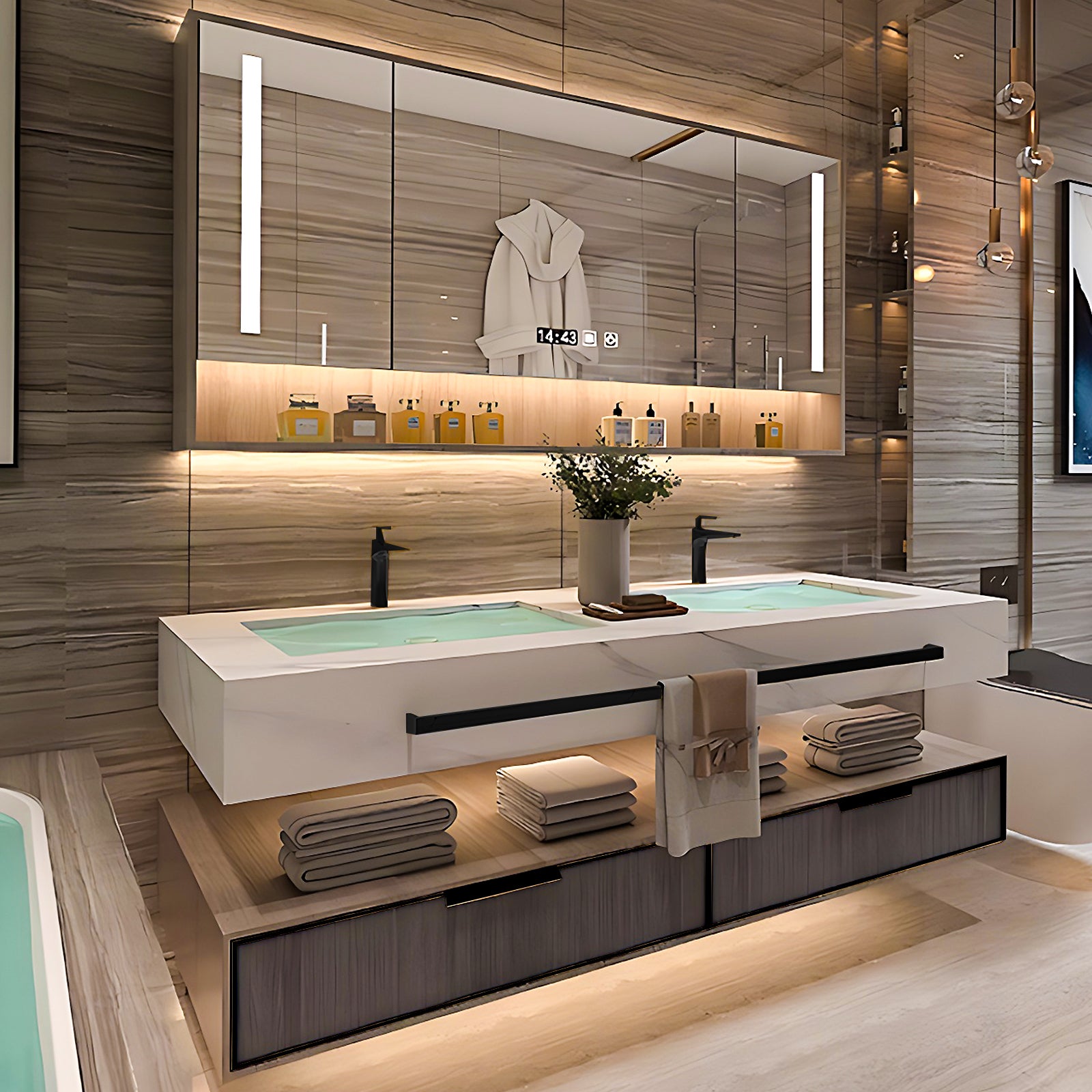 36"- 78" Open Storage Bathroom Vanity Set with LED Mirror Cabinet and Sink