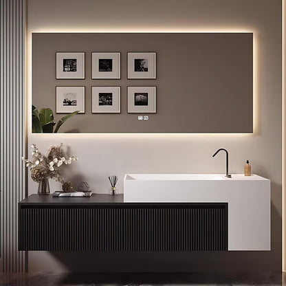 40”-72”Single Sink Floating Bathroom Vanity with LED Backlit Mirror, Black Fluted Cabinet