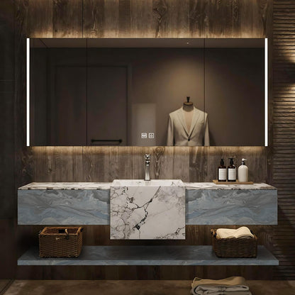 48”-72”Modern Floating Bathroom Vanity with Marble Top & LED Smart Mirror