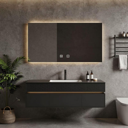 52"-64"Modern Industrial Bathroom Vanity with Matte Black Finish & Backlit Mirror Cabinet