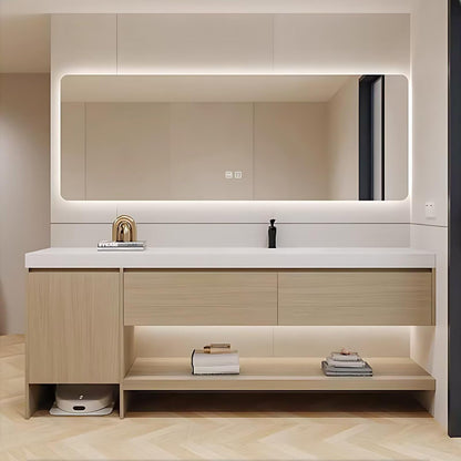 40”-72”Single Sink Floating Bathroom Vanity with LED Backlit Mirror, Light Oak Cabinet