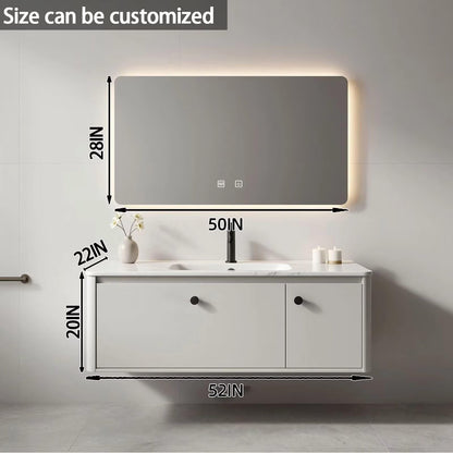 40"-64"Modern White Floating Bathroom Vanity Set with Marble Top & LED Mirror