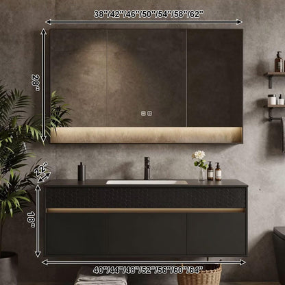 40”-64”Double Vanity, Black Floating Cabinet with LED Mirror Cabinet & Open Shelf