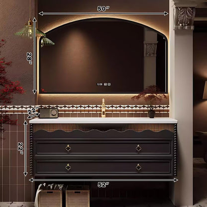 40"-64"Retro French Bathroom Vanity Set with Wavy Trim & Gold Flower Hardware