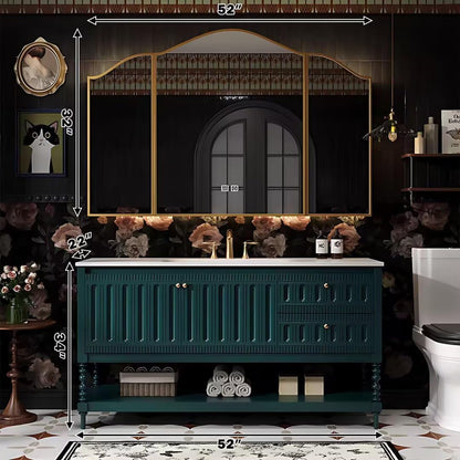 40"-68"Vintage Style Bathroom Vanity with Marble Top & Gold Hardware, Mid-Century