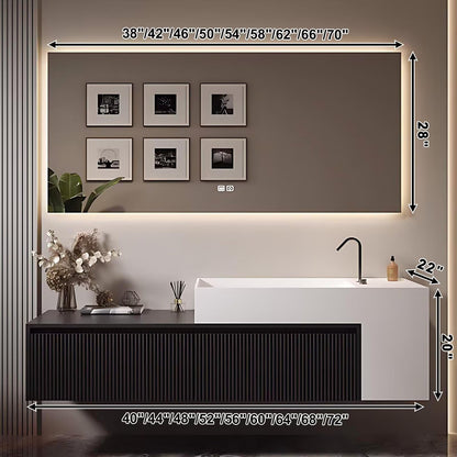 40”-72”Single Sink Floating Bathroom Vanity with LED Backlit Mirror, Black Fluted Cabinet
