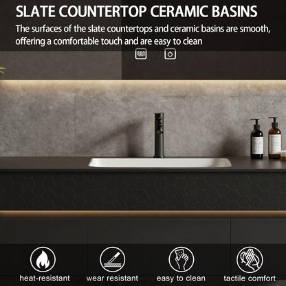 52"-64"Modern Industrial Bathroom Vanity with Matte Black Finish & Backlit Mirror Cabinet