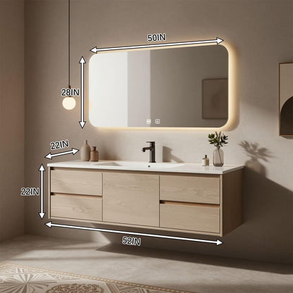 36"-64"Modern Floating Bathroom Vanity, Light Oak Single Sink Cabinet with Drawers