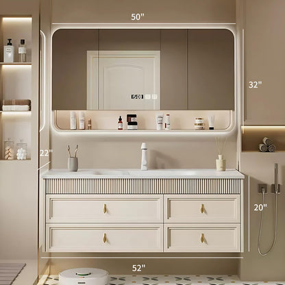 44"-56" Solid Wood Bathroom Vanity Set with Drawers & Defogging Mirror Cabinet & Sink