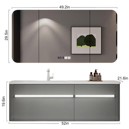 36"- 56" Grey Bathroom Vanity Set with LED Mirror Cabinet & Single Sink & Sensor Light